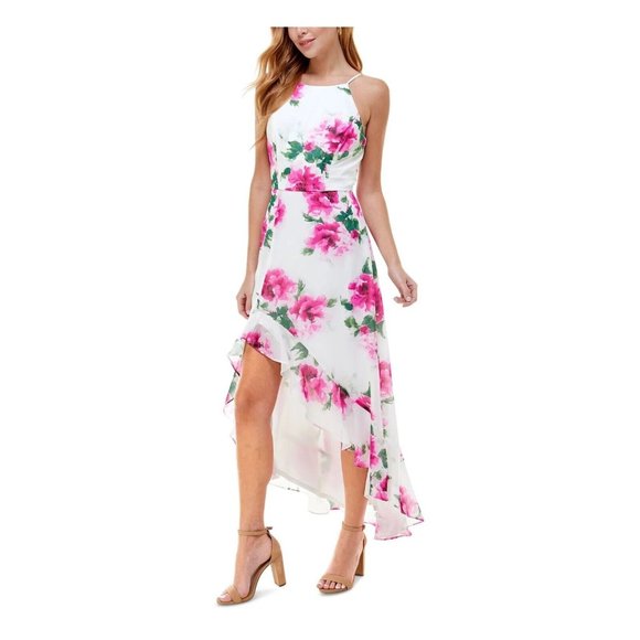 Crystal Doll Dresses & Skirts - NEW Crystal Doll hi-low cocktail dress juniors size 3 white pink floral ruffle